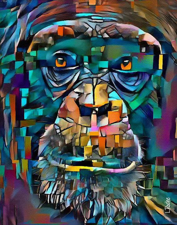 Mono color - 70x55 cm, monkey - L.ROCHE - Paintings & Prints