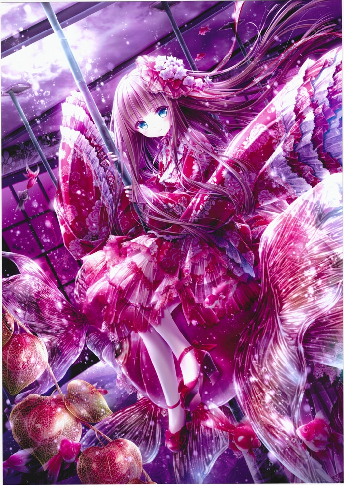 てぃんくる/はるかぜせつな カラー複製イラスト「朱に染む流転」額なし