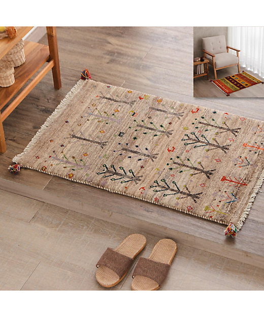 ☆ペルシャ絨毯 手織りリーズバフトギャッベ 玄関マットMサイズ【2