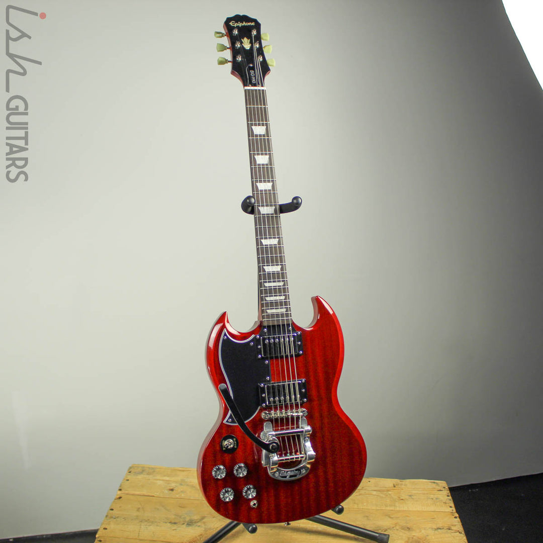 2014 Epiphone G-400 SG Pro Left Handed Cherry w/ Bigsby – Ish Guitars