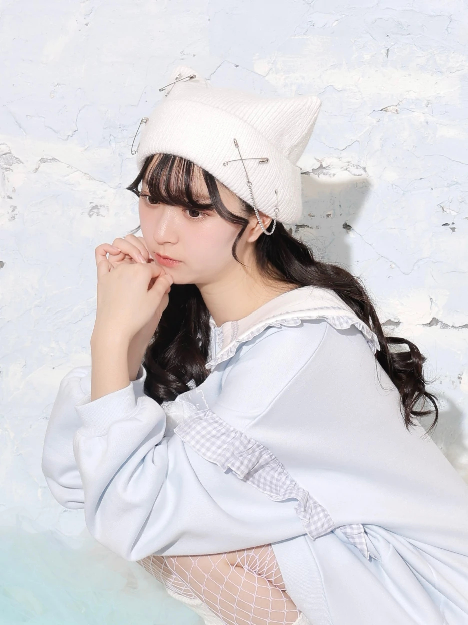 にゃんにゃんニット帽（帽子｜A柄・黒・白）｜【公式】かわいい量産型