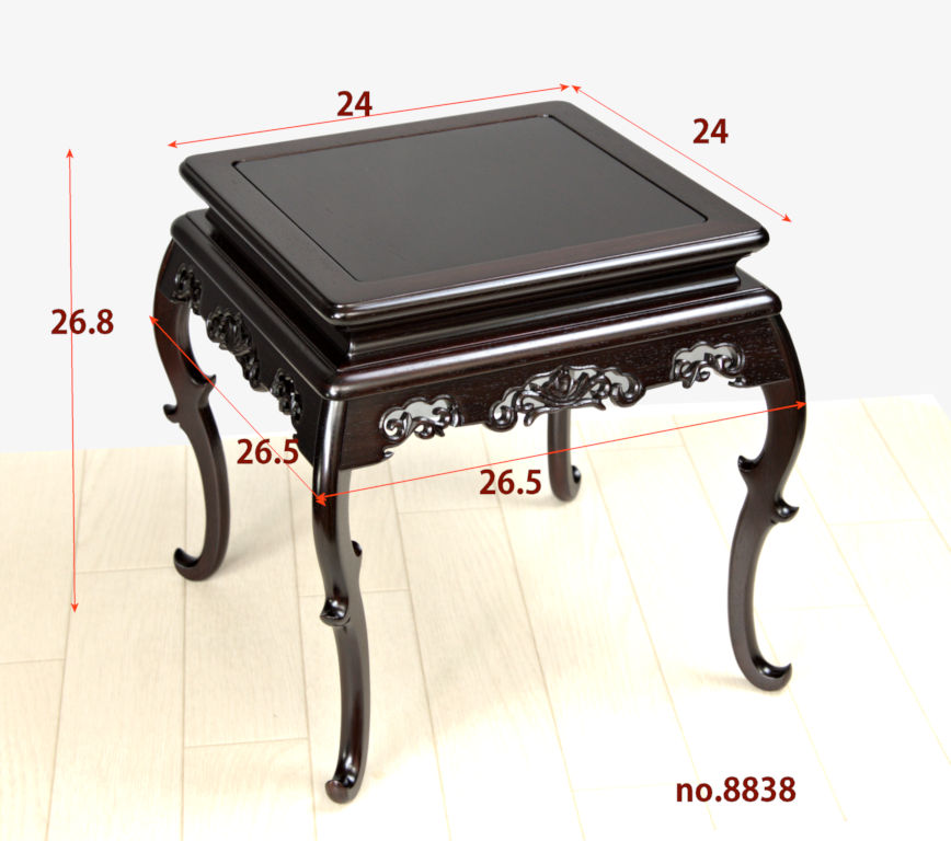 花台: 紫檀 隆造作 小卓 唐草彫り 高さ26.8cm 大阪唐木指物 no.8838