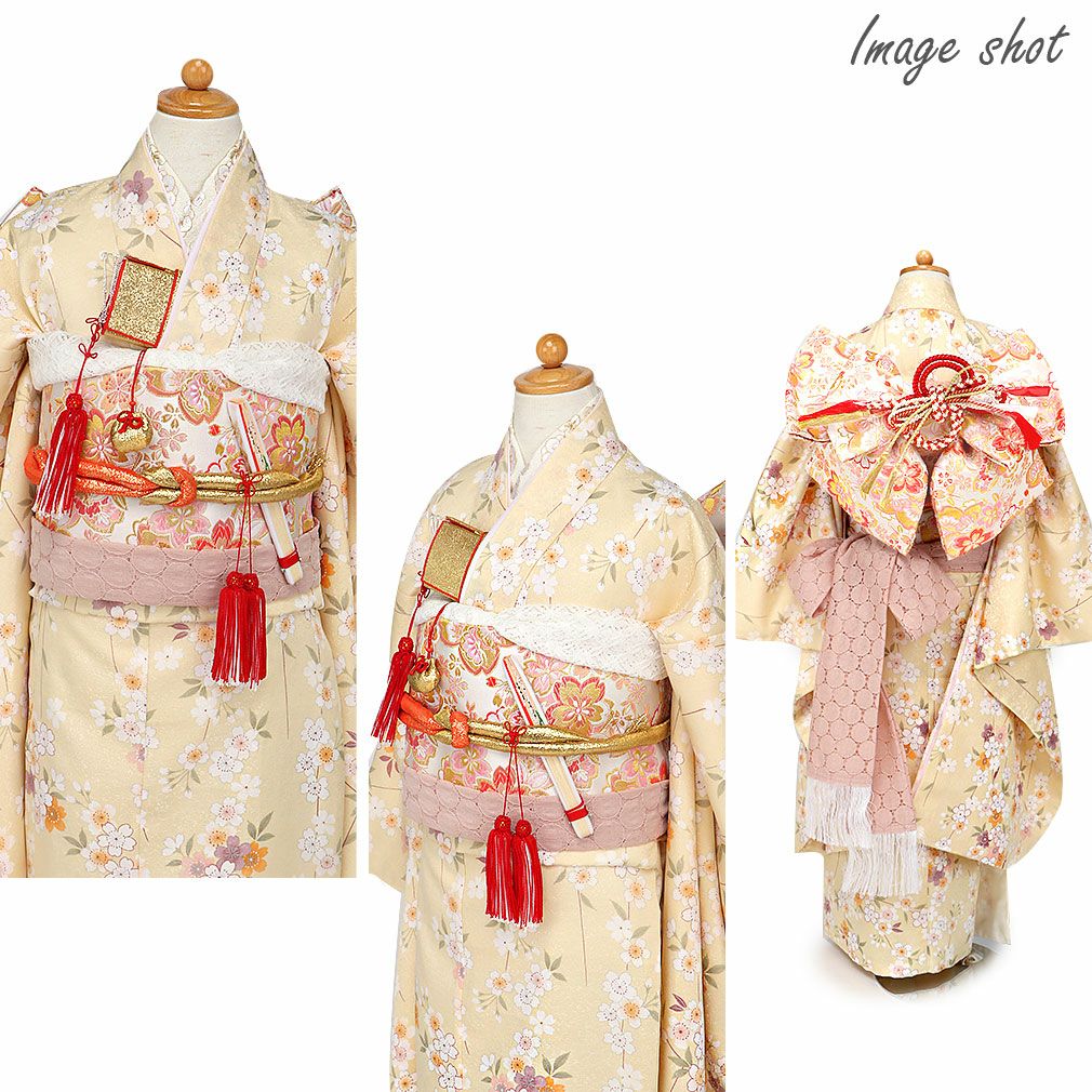 七五三 7歳 七歳 帯 作り帯 結び帯 日本製 大寸 白 桃 桜 5歳 7歳