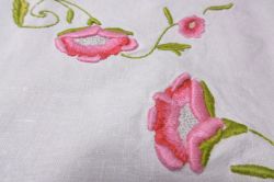 フランスアンティーク,リネン,花刺繍,手刺繍,テーブルクロス,正方形