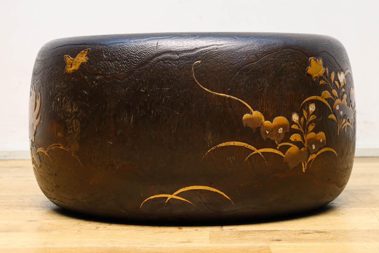 特大サイズ‼ 菊や小鳥の蒔絵で時代感漂う桐火鉢 DC7598 – 古福庵