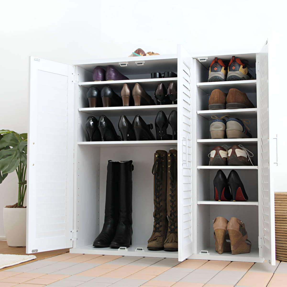 ルーバー扉 シューズボックス 幅90cm 木製 （ 靴 収納 下駄箱 玄関