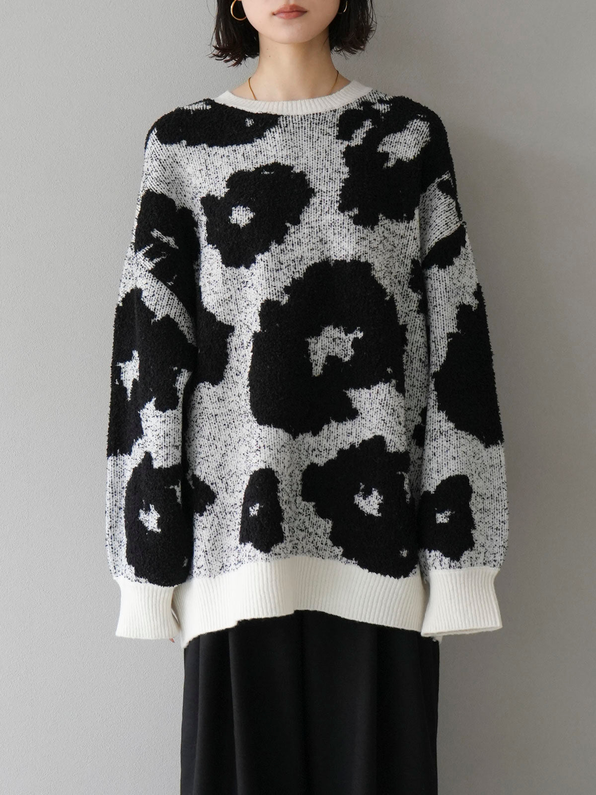 予約]異素材ニュアンス柄ニット/アイボリーxブラック – Lumier