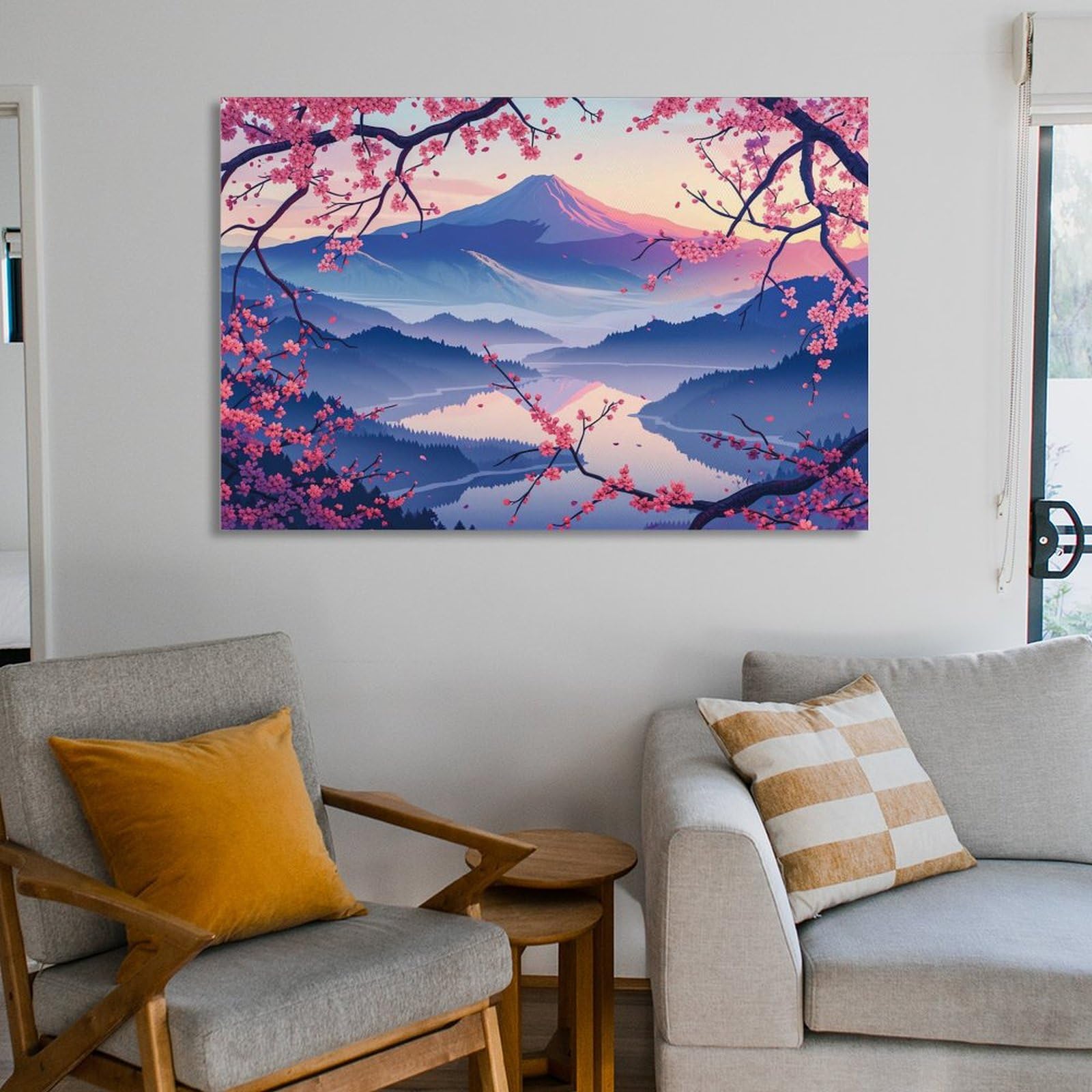 Amazon.co.jp: 絵画 富士山 桜湖 水彩画インテリア 絵画 イラスト