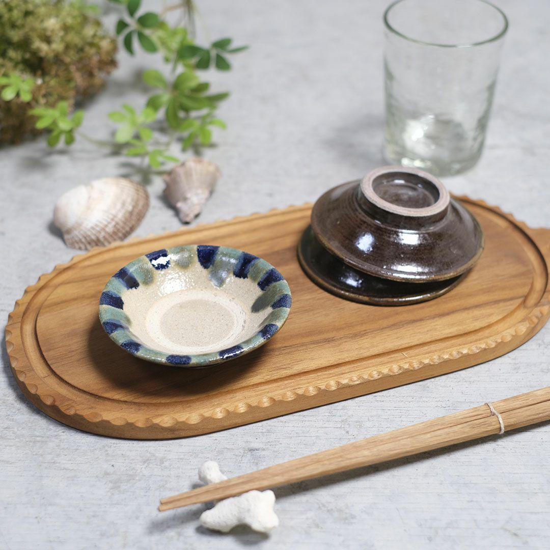 やちむん 沖縄 宮城正享 豆皿B 青 ライン 読谷村北窯 小皿 の通販