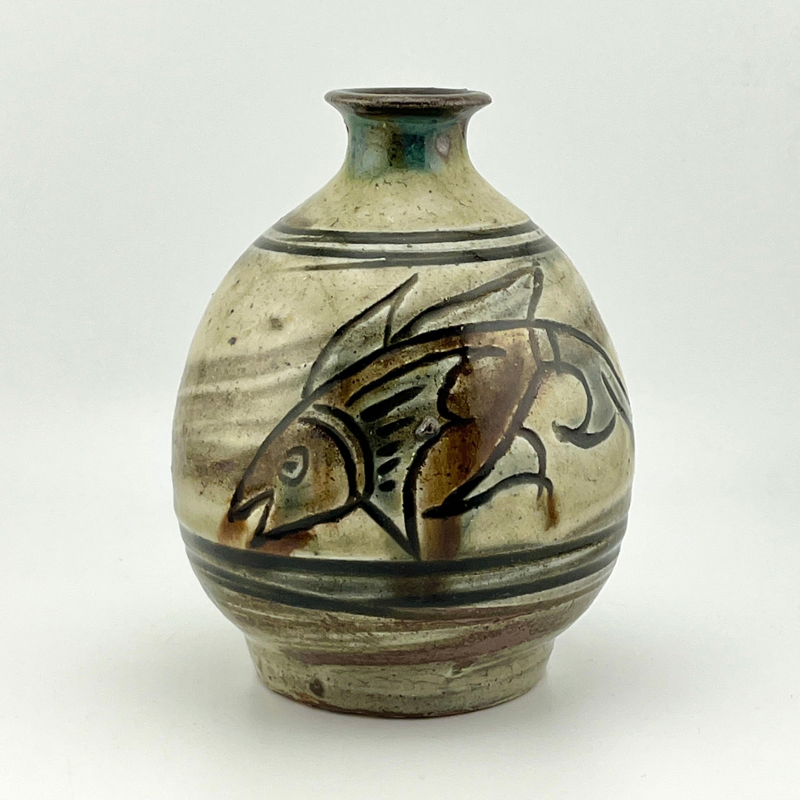 壺屋焼 人間国宝 金城次郎作 魚文丸徳利 （笑う魚） – 生活民芸 なかむた