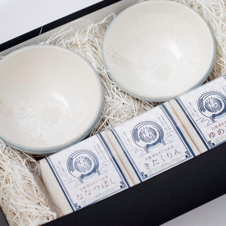 岩崎農園×大雪窯】夫婦茶碗と旭川産3品種食べ比べセット 贈答用のお