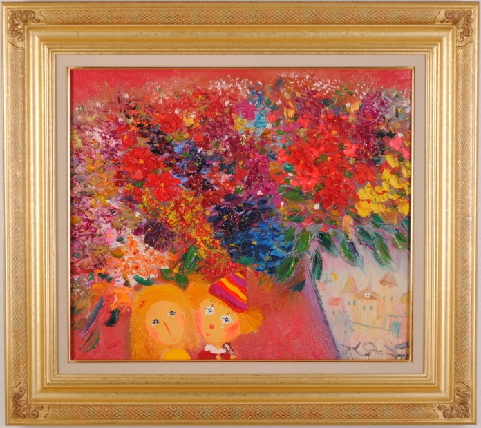 油絵の絵画で清水信也が描いたピエロの絵の油絵「夢想花」をご購入