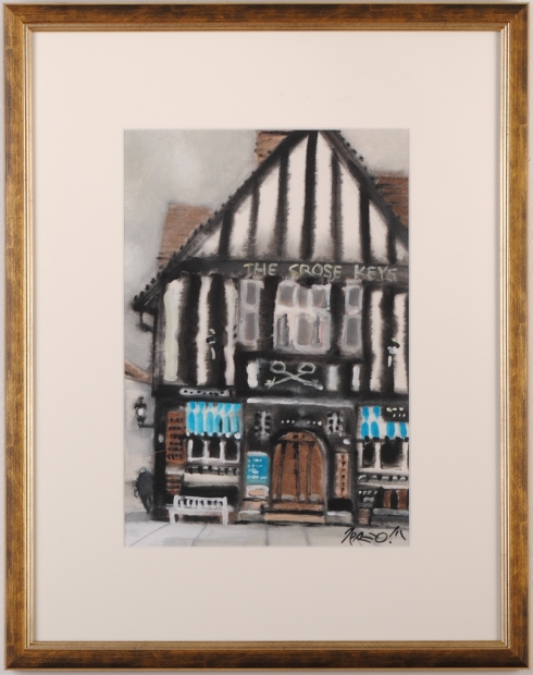 絵画の水彩画で三宅輝夫が描いたイギリスのロンドンにあるパブの絵