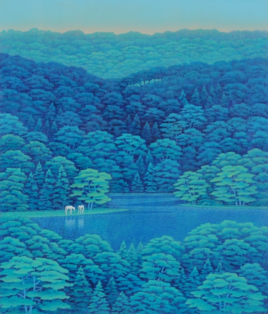 馬の絵画を油絵で描いた富谷一明の馬の絵「蒼」をご購入