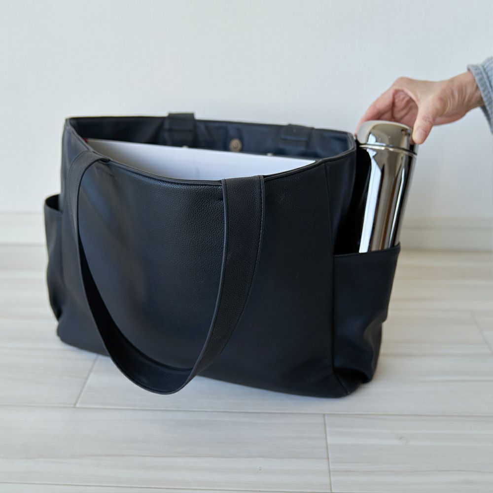 サイドポケ付きトートバッグLサイズ（ブラック）B4サイズ | もりのがっ