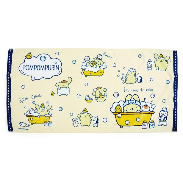 ポムポムプリンがお風呂で大はしゃぎ！癒やしのバスタイムデザイン