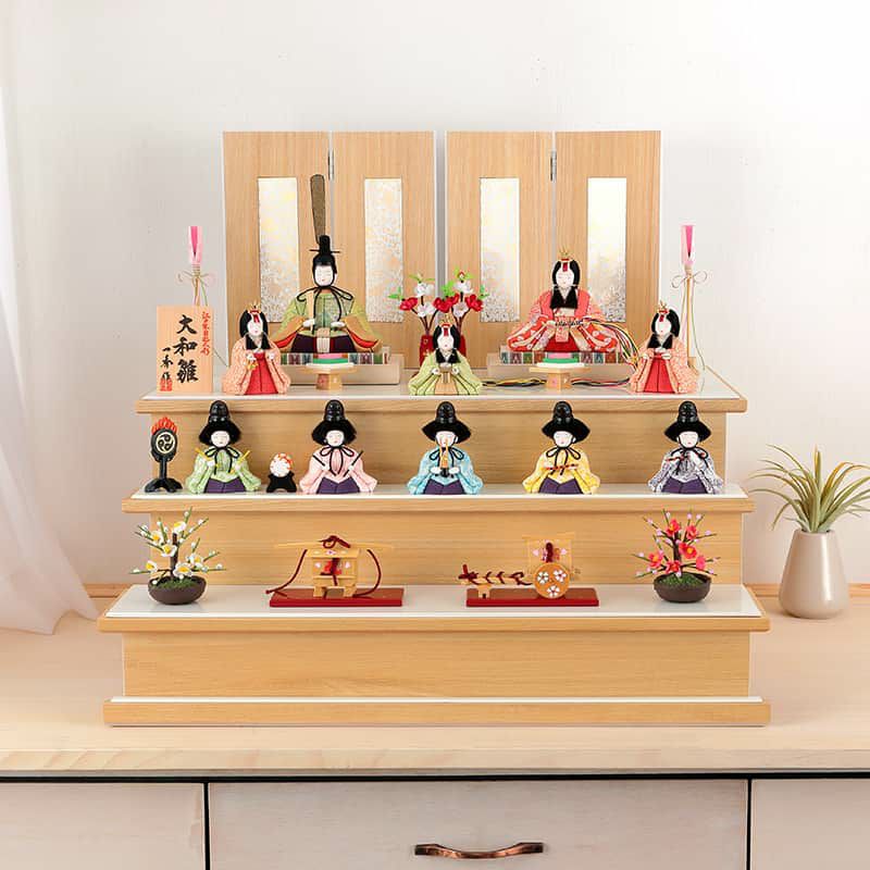 雛人形 コンパクト 一秀 ひな人形 木目込人形飾り 三段飾り 十人飾り