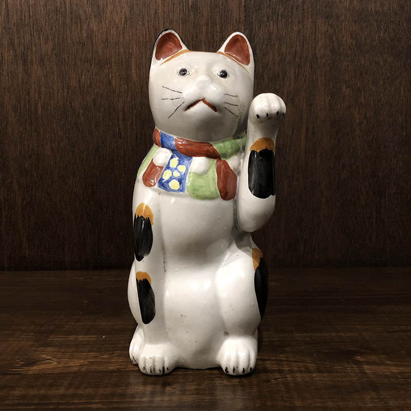 招き猫 古瀬戸 左招 25.5cm 当時物 骨董品 ジャパン アンティーク