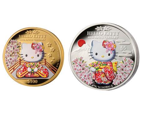 SAKURAハローキティ☆40周年記念金貨・銀貨セット】桜と振袖を着た