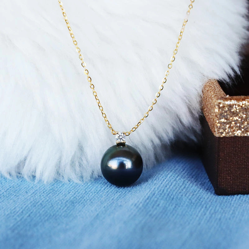 K18YG 黒蝶真珠 一粒 DIA ネックレス ダイヤ パールダイヤ Tahitian