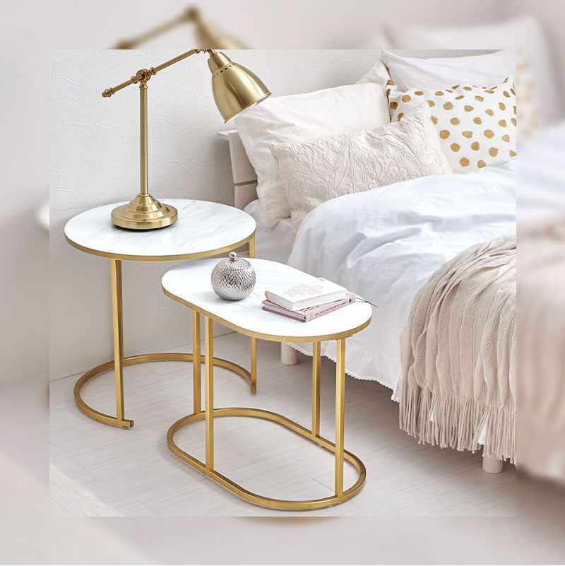 大理石調＆ゴールドフレーム ネストサイドテーブル [幅62] 丸型