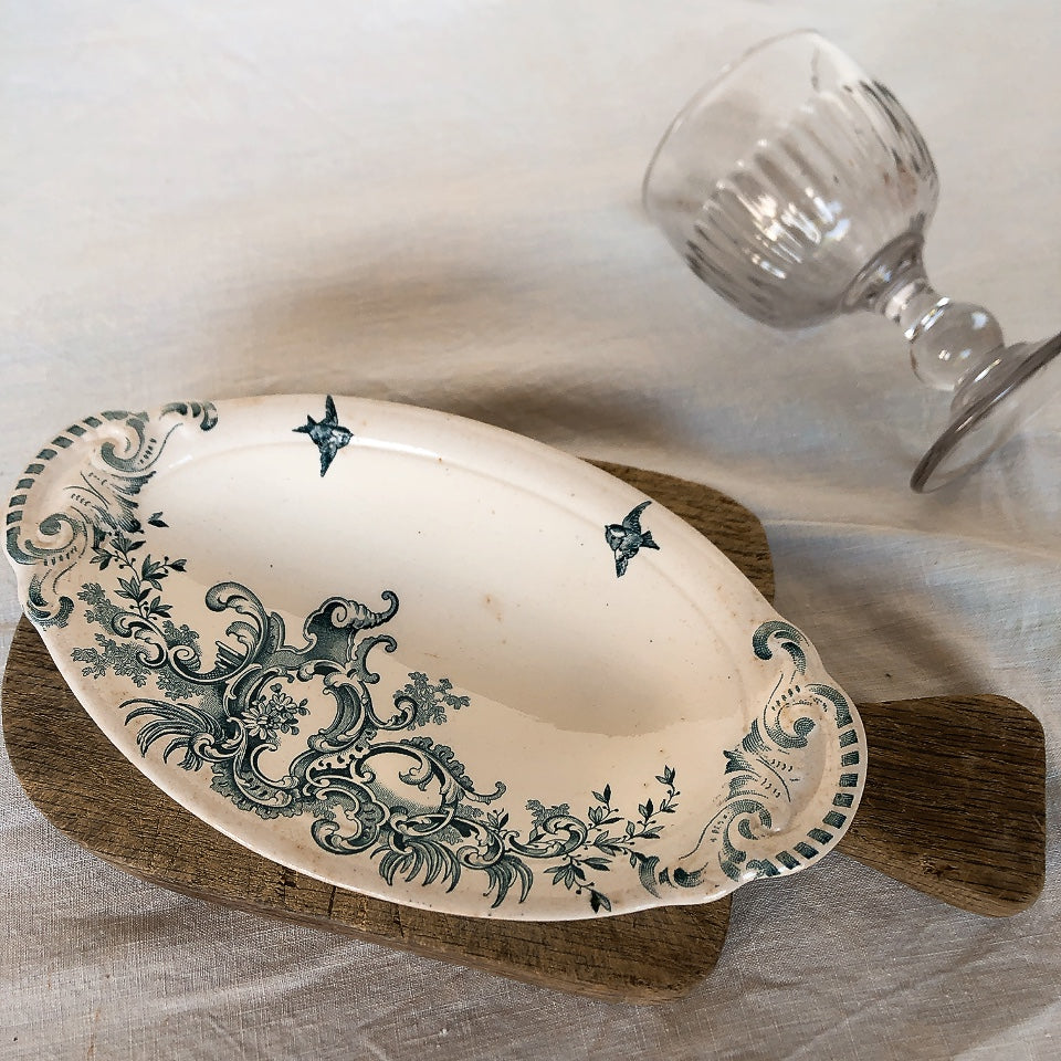 アンティーク ラヴィエ 小鳥柄 オーバル皿 フランスアンティーク食器