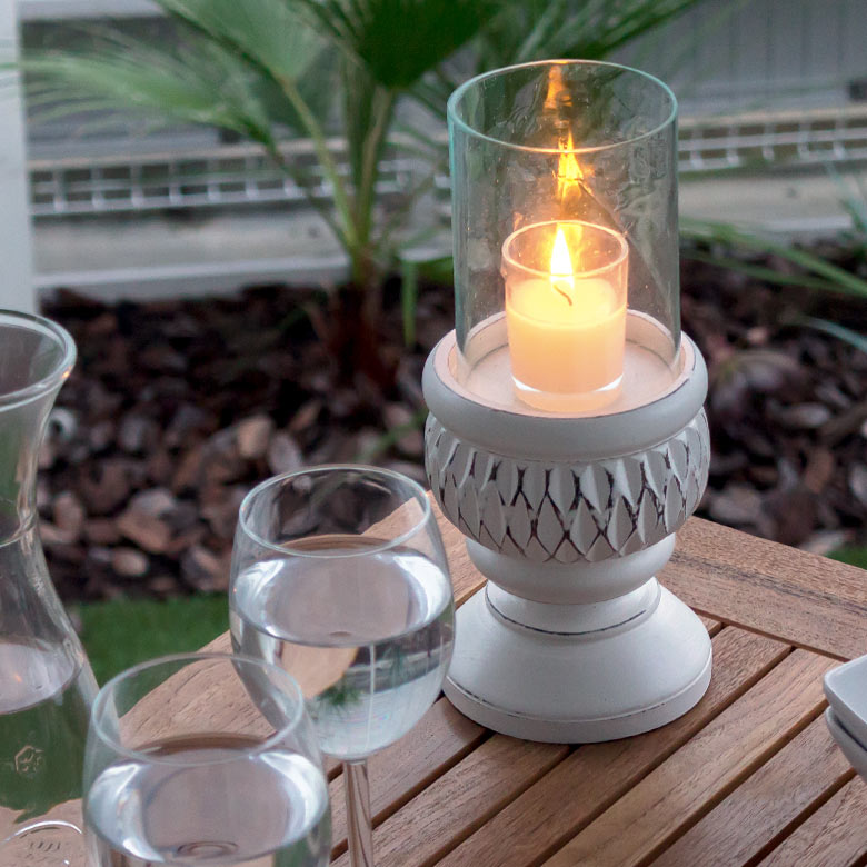 ガラスとウッドの筒形のキャンドルホルダー(12800)【生活雑貨の