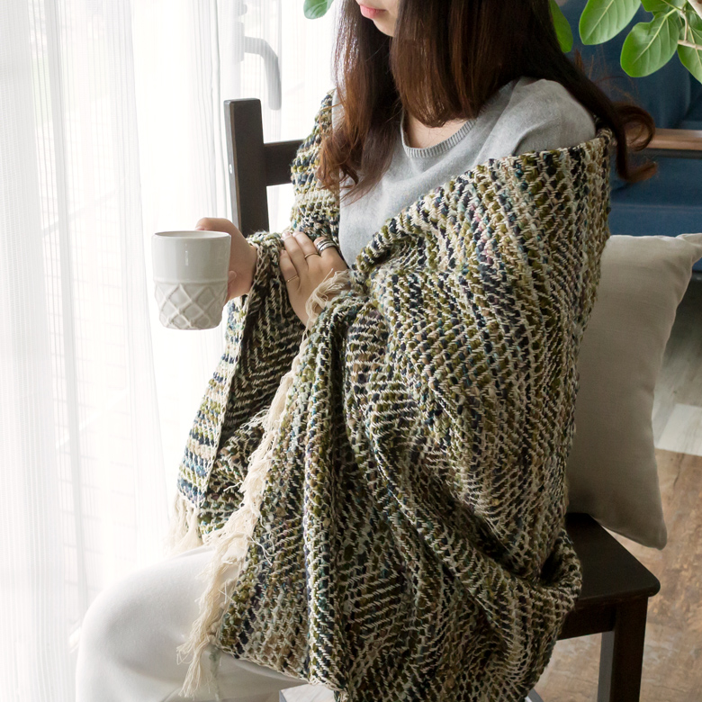 インド製 ざっくり織地のブランケット 約180×130cm (91025)【生活雑貨