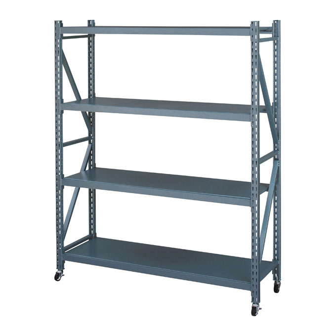 スチールラック 4段 キャスター付き 幅129cm 棚板可動 [91248
