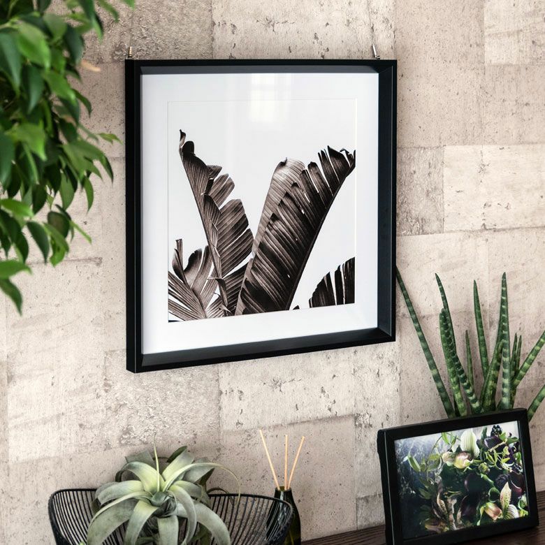 アートフレーム 壁掛け インテリア モノトーン リーフ 50×50cm アート