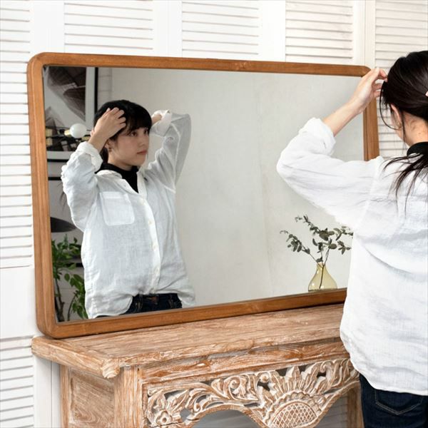 天然木製 壁掛けミラー 「TAKE TEAK」 [13736] 【ドレッサー 鏡台