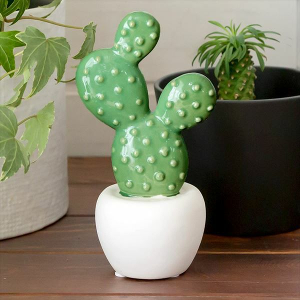 サボテン型のセラミック製オブジェ[ウチワサボテン](66070)【生活雑貨