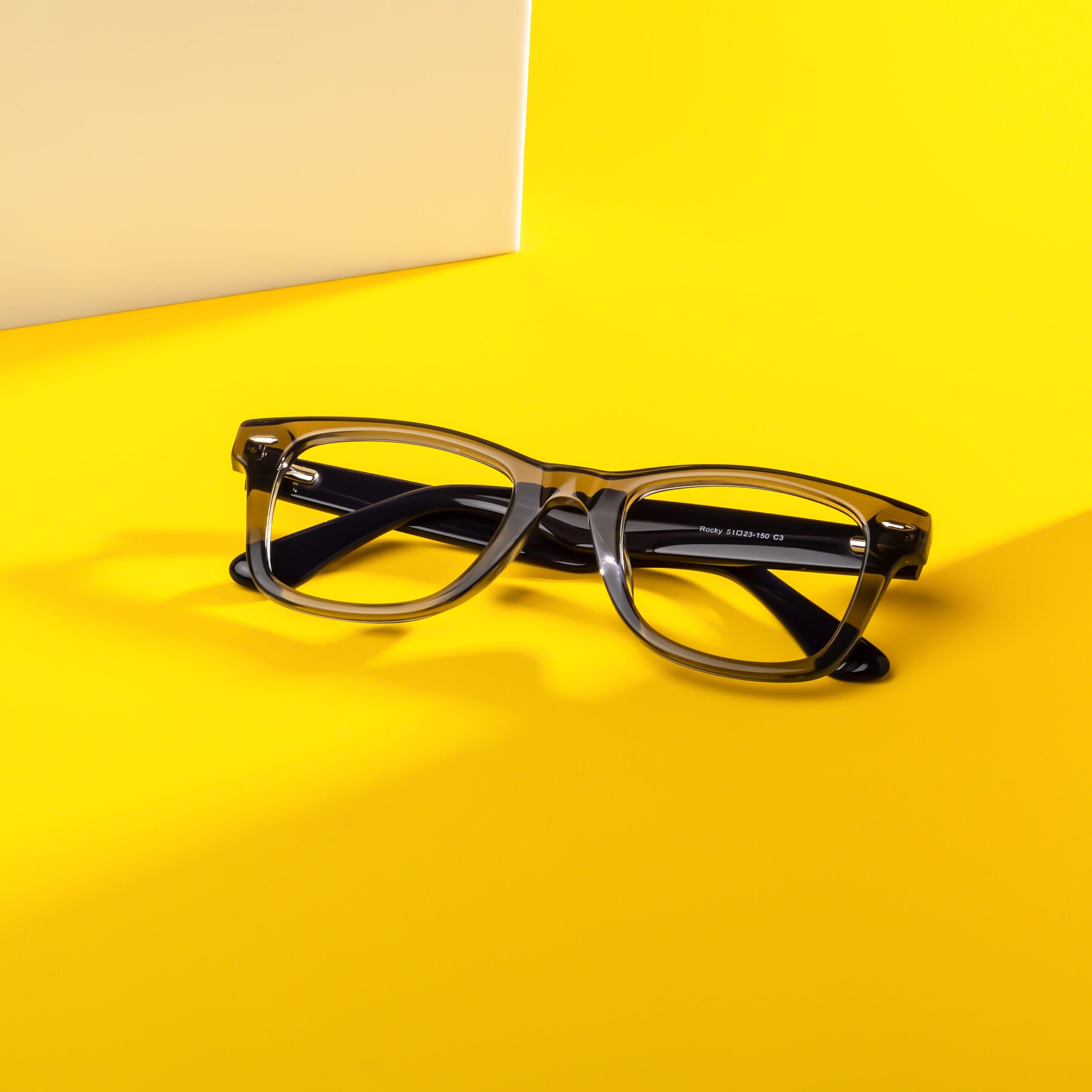 Gray/Dark Blue Medium Thick Trapezoid Eyeglasses - Rocky