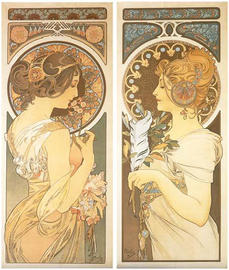 1900年頃のミュシャの絵が写っている写真 - 19世紀末のアンティーク