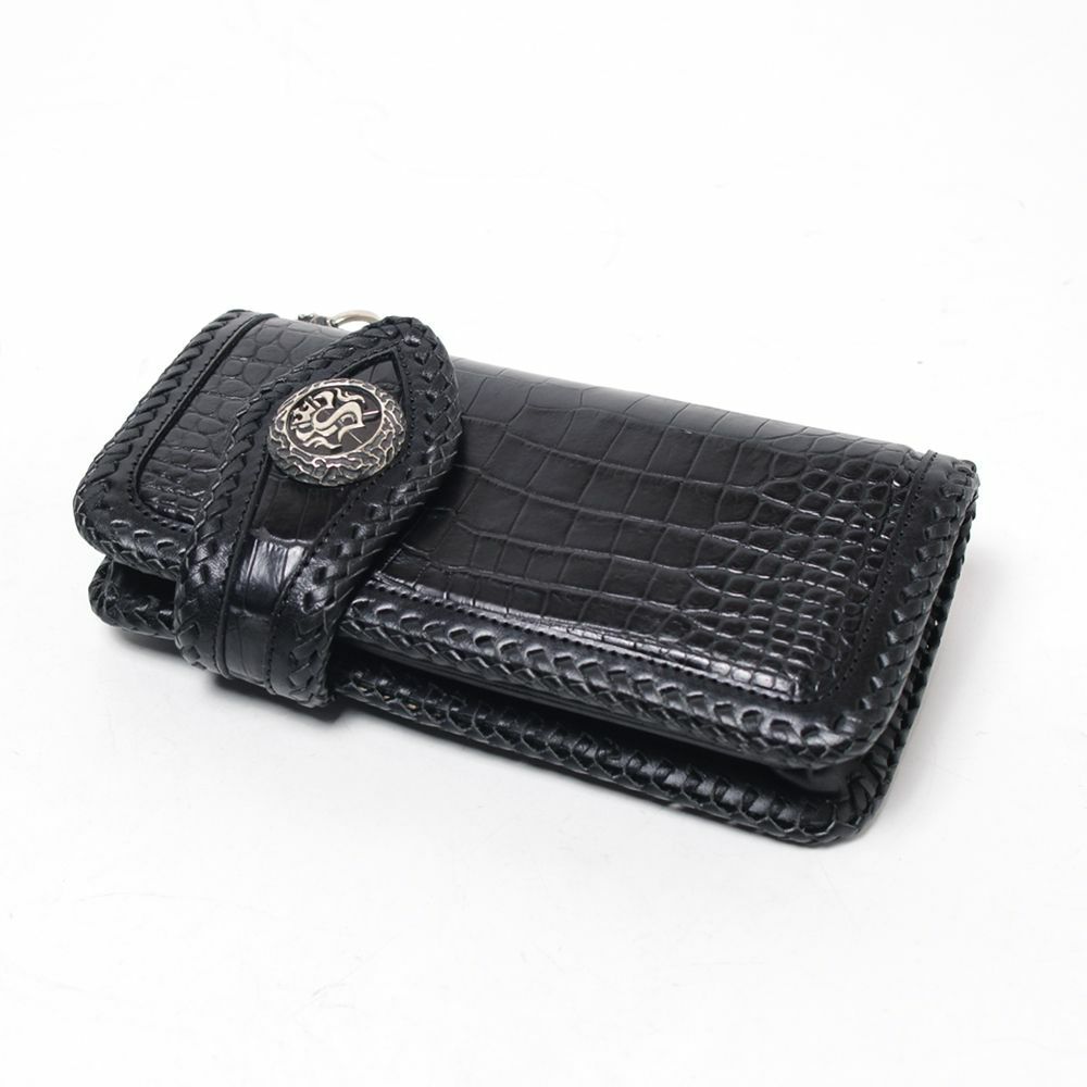 バイカーズウォレット05 クロコダイル ブラック（ワニ革）│メンズ革