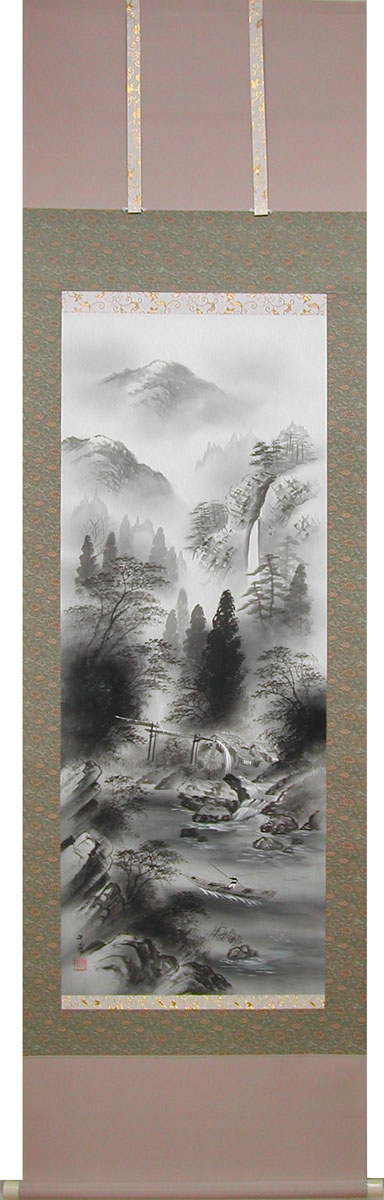 楽天市場】掛け軸 水墨山水 （鈴木竹甫） 送料無料 【掛軸】【一間床