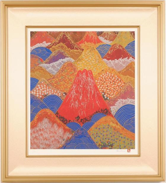 楽天市場】赤富士 絵画 富士山 梅 花 桜 波 絵 和風 インテリア