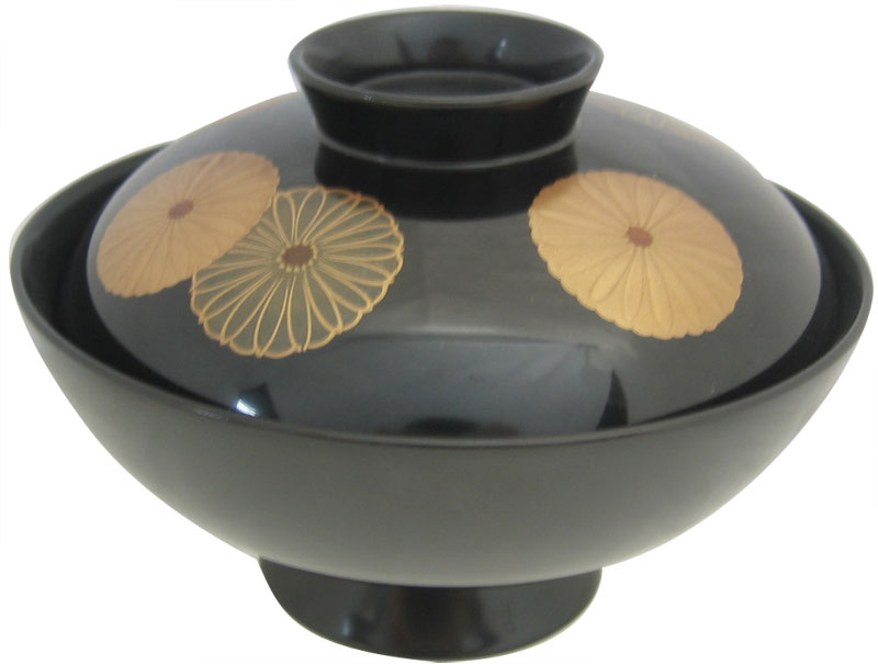 未使用 懐石道具 木製黒真塗り 本堅地 松蒔絵 吸物椀 5客揃え 和食器