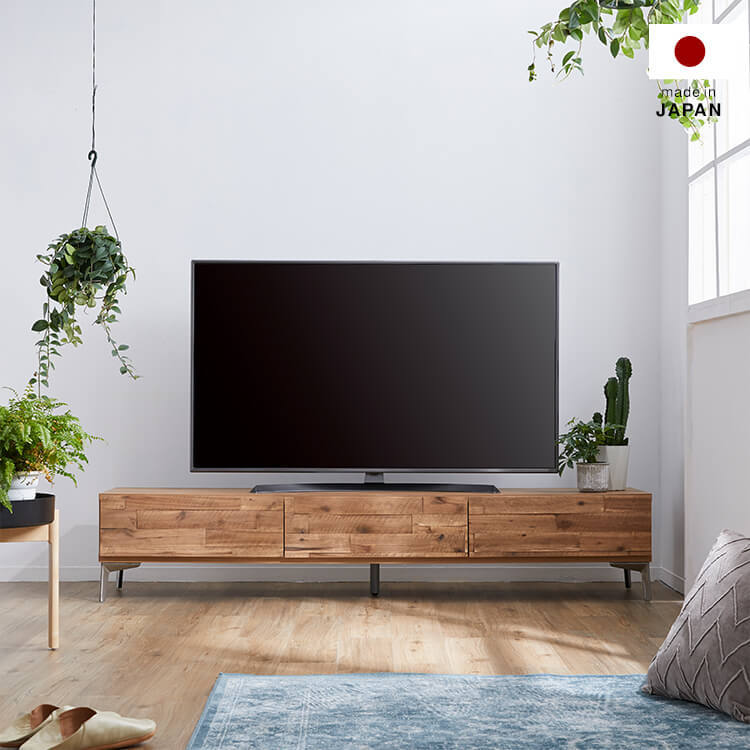 国産ローテレビ台 天然木使用 収納付き 脚付き スチール [幅180