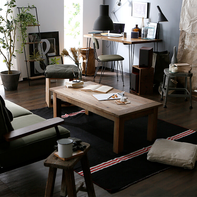 ローテーブル(ナチュラル)天然木使用のヴィンテージ調デザイン