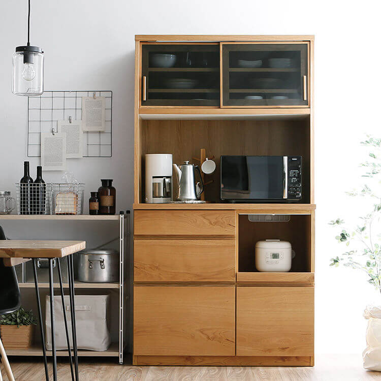 日本製の食器棚(ウォルナット/オーク)調節可能な可動棚タイプ | 【公式