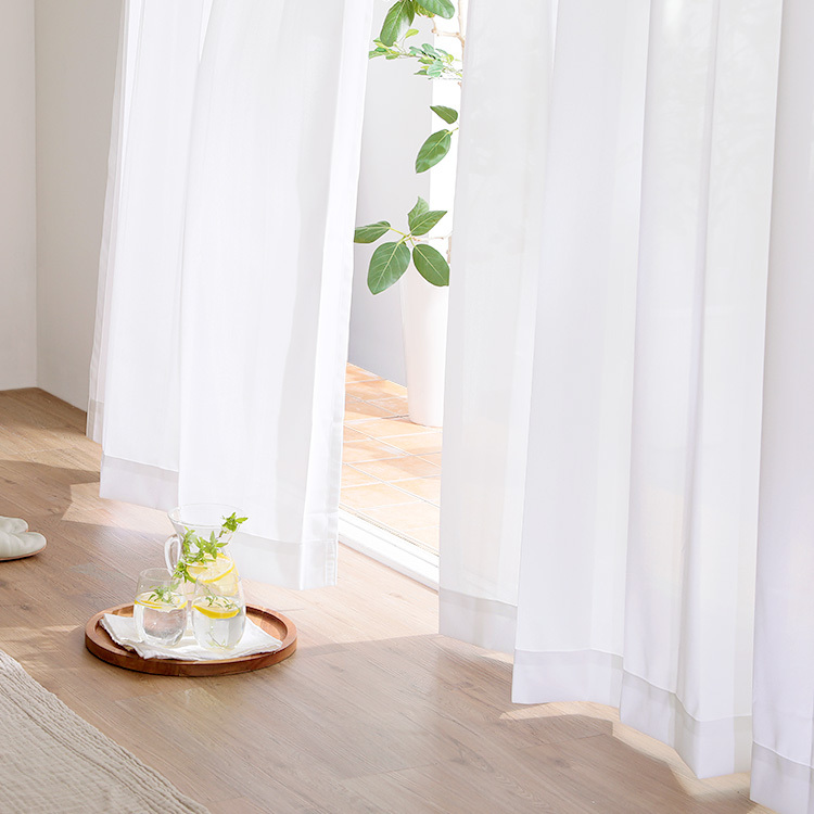 レースカーテン(無地/ホワイト)UVカット95% 洗濯可 高さ調節可 [100