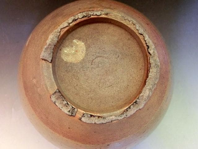 壷□合わせ箱 唐津口広壺 金継ぎ直し有り 古い花器 花瓶 置物 時代物