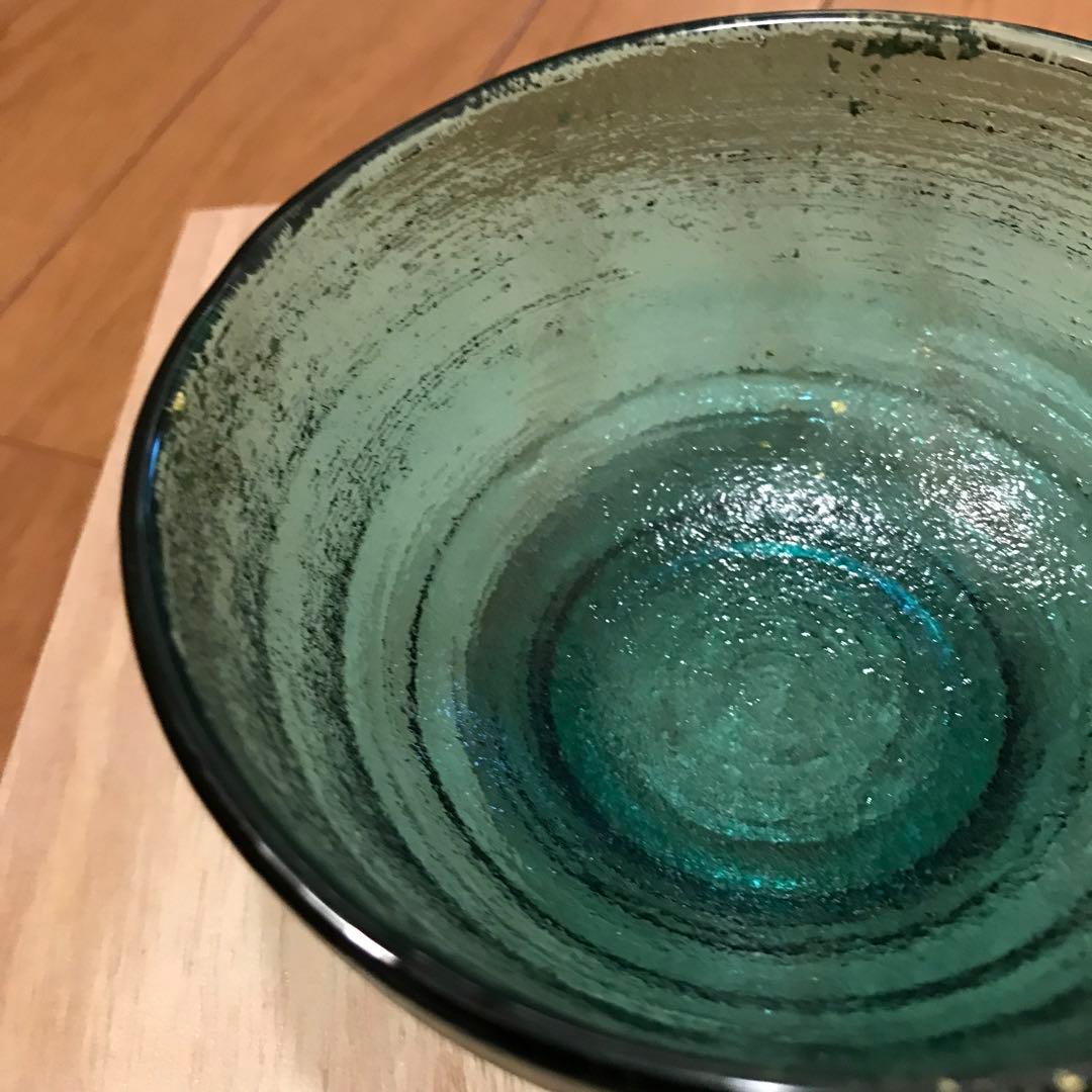 クリスタルガラス　金沢純金箔　鉢３点セット　戀昔　あみしま　ブルー