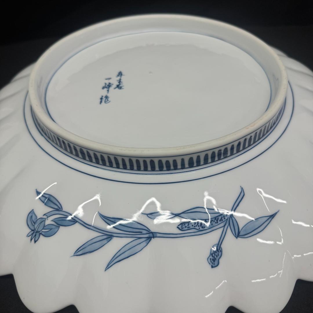 有田名工　年木谷一峰作　菊割親皿　飾り皿　大皿 45cm 皿立て付き