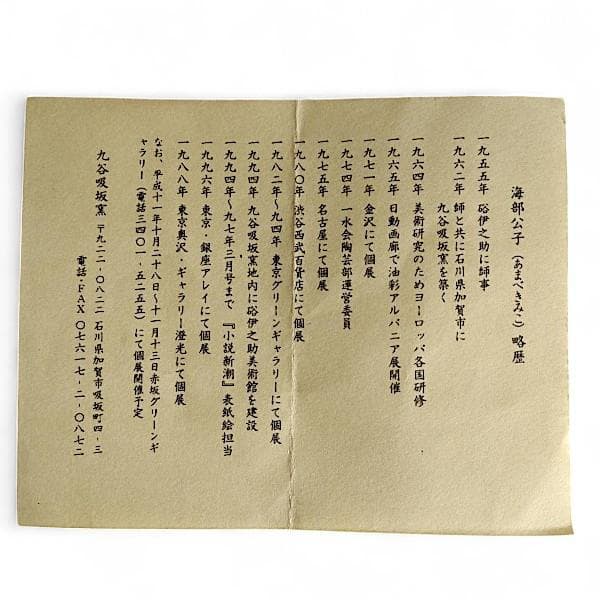 九谷焼 海部公子 絵付け カップ＆ソーサー 1客 共箱 黄布 経歴書 直筆