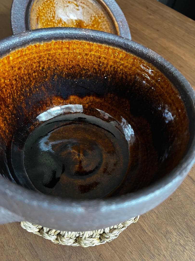 岩井窯　蓋付片手土鍋　大