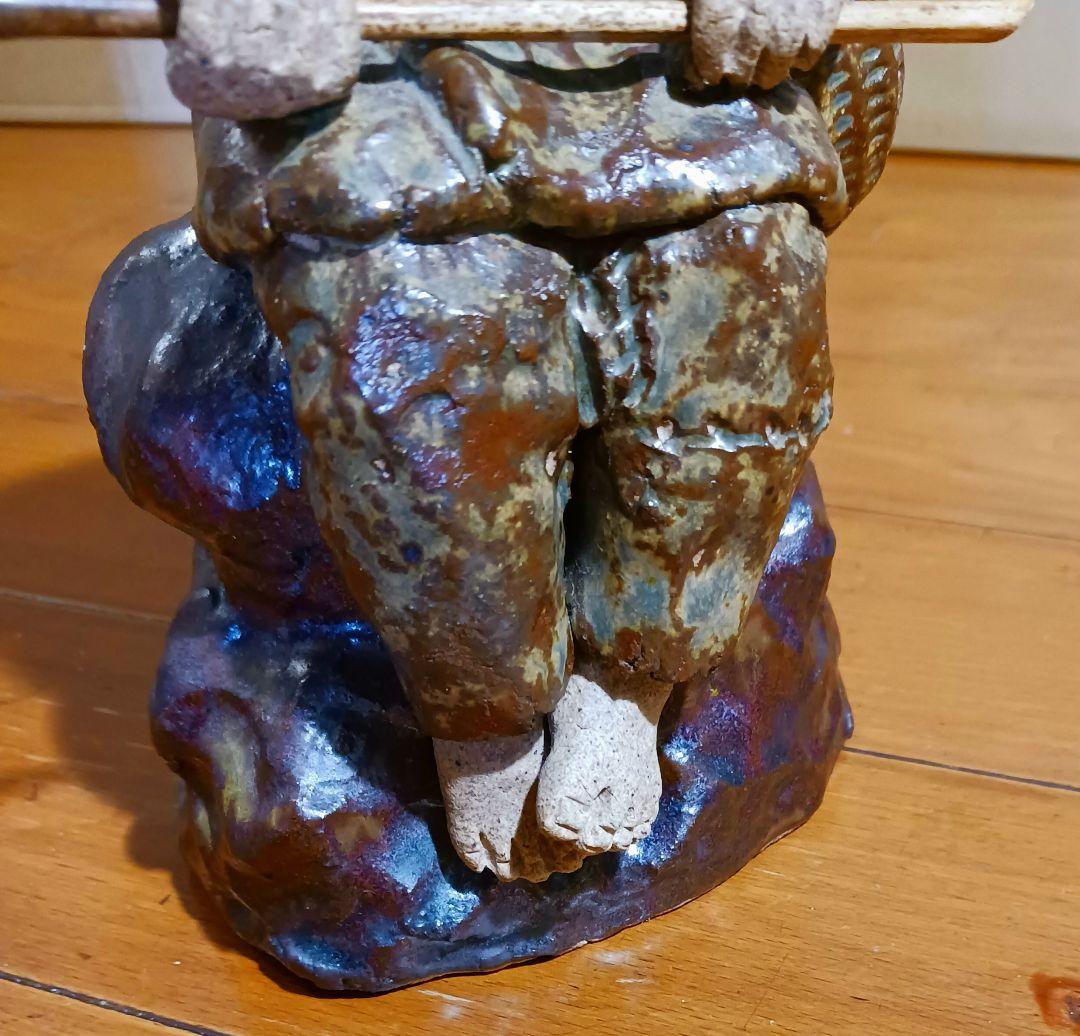 瀬戸焼 増田重幸 陶器製 釣童子 木箱付き レアオブジェ レトロ