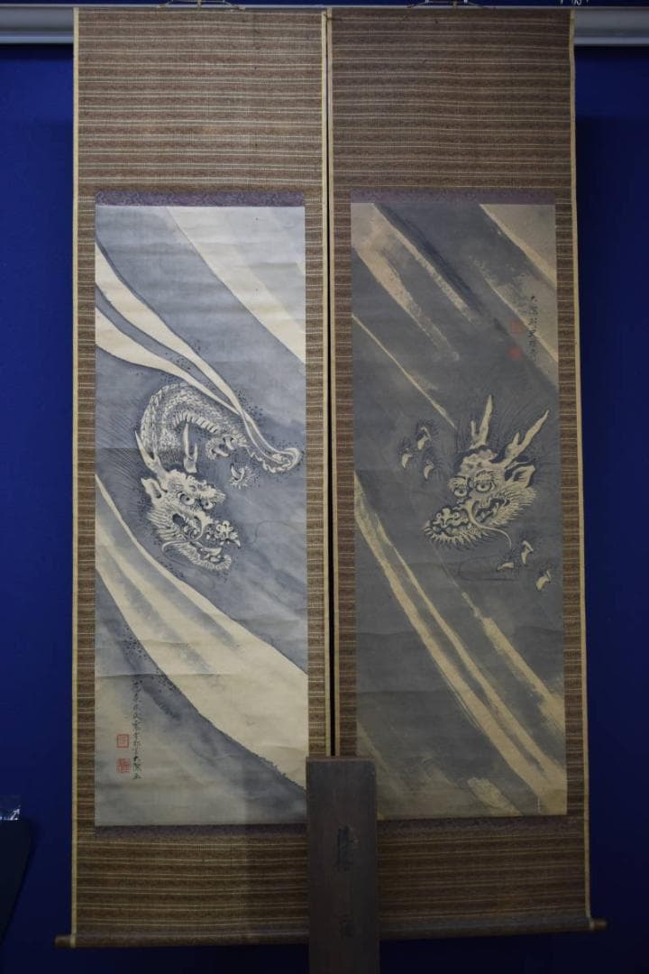 真作/宇都宮大潔/雲龍図/双幅/布袋屋掛軸HE-640