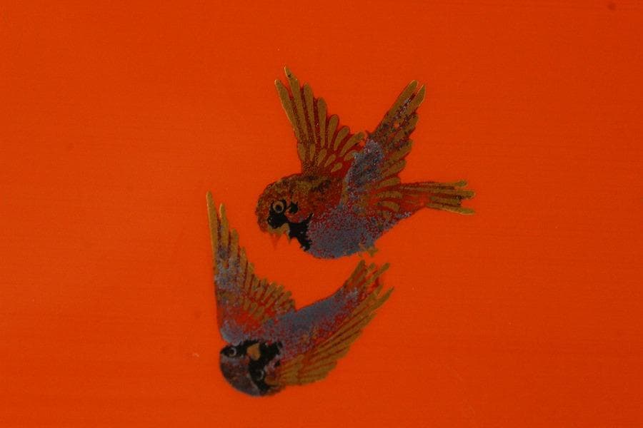 懐石 遊雀蒔絵 四方 桜皮 縁高 時代 希少 春 極上品(K-LC944)